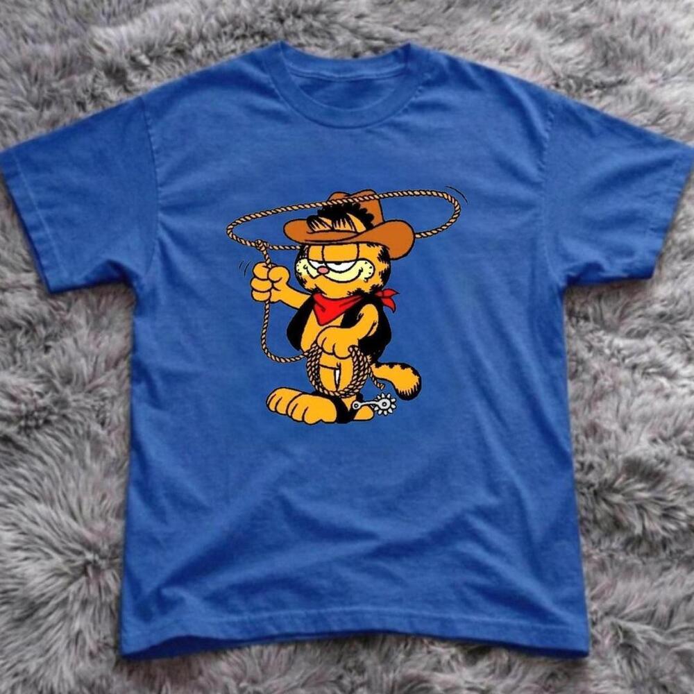 Gildan Men Blue T-Shirt, Garfield Cowboy Blue T-Shirt